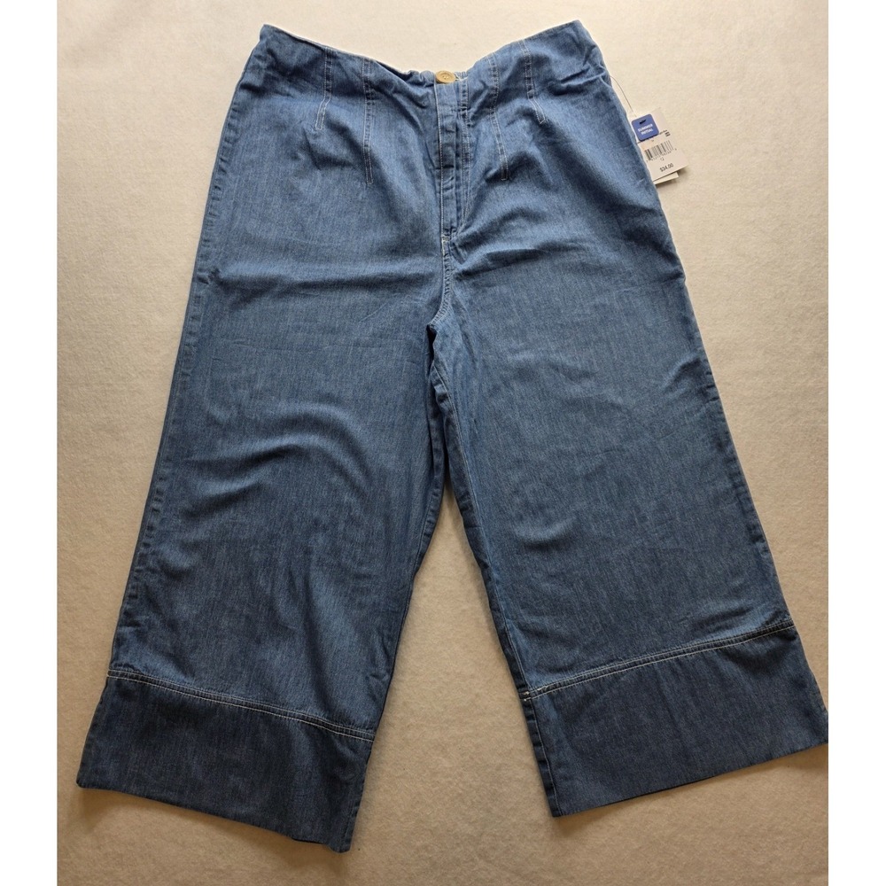 Ophelia Roe Women's Blue Denim Wide Leg Cropped Pants. New With Tags. Size 12 - Picture 2 of 10
